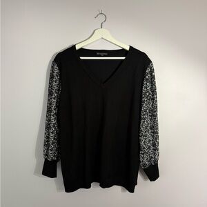 Adrianna Papell Sweater with Chiffon Floral Sleeves